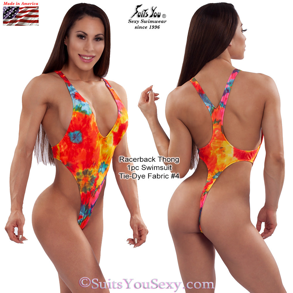 Racerback Thong One-Piece Swimsuit — Bold Print Fabrics, Manufactured in USA - Sexy One-Piece Swimsuit Manufactured in Clearwater, FL