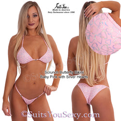 Valentine bikini, baby pink with silver hearts